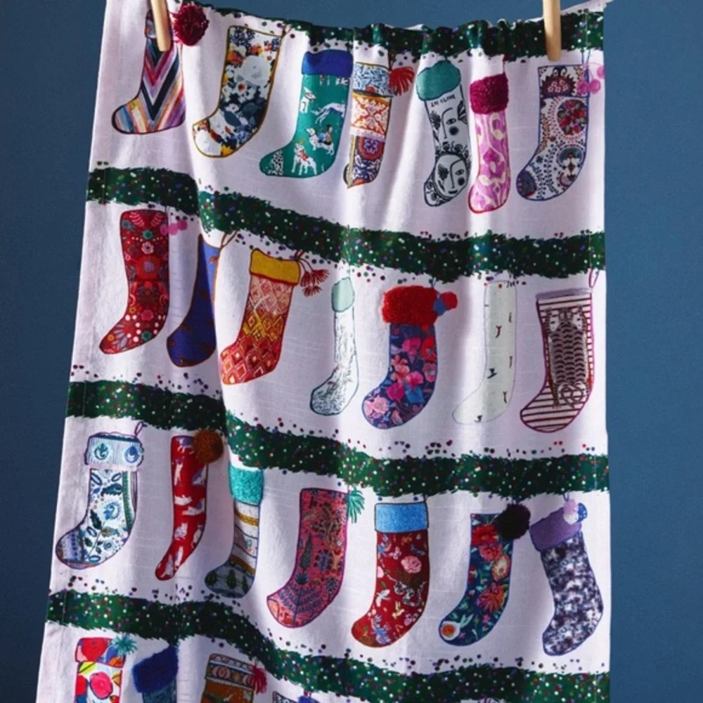 Embroidered Festive Stockings Dish Towel